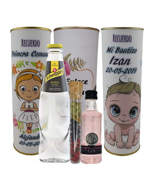 Pack de Gin Tonic Schweppes ORIGINAL con Ginebra PUERTO DE INDIAS FRESA en lata PERSONALIZADA